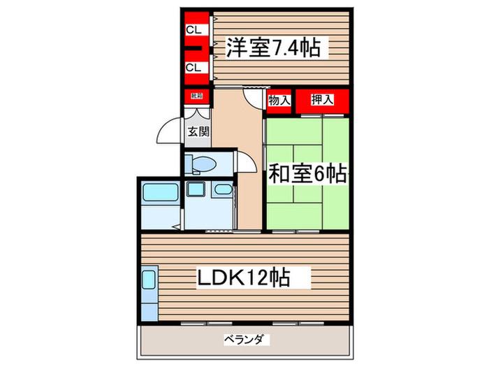 エルクレールII(2LDK/2階)の間取り写真