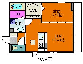 BLOOM(1LDK/2階)の間取り写真