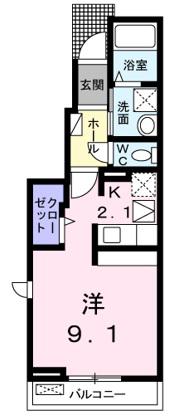 プラシード・セブン C(1K/1階)の間取り写真