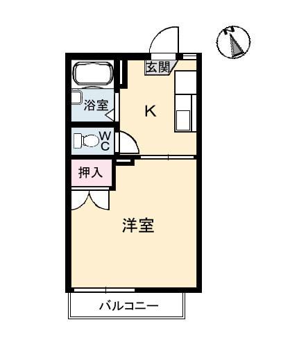 ガーデンハイツ関山(1K/2階)の間取り写真