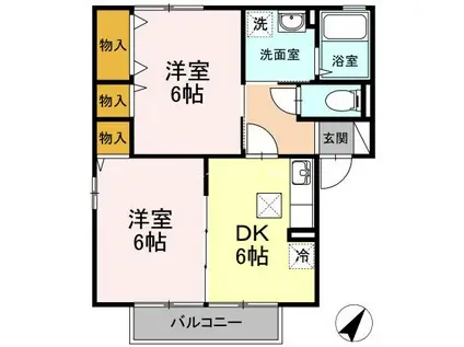 アンソレーヌA棟(2DK/1階)の間取り写真