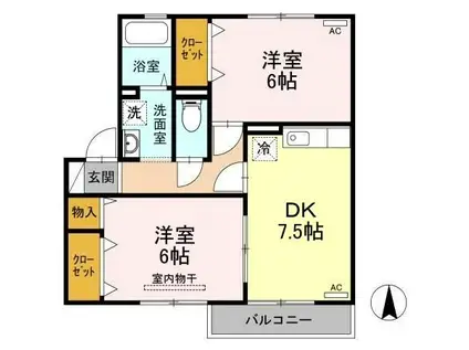 ブラゾーネB棟(2DK/1階)の間取り写真