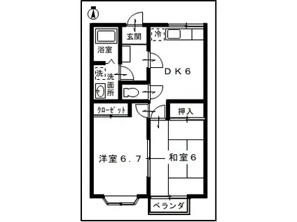ホワイトヴィラ飯野坂(2DK/2階)の間取り写真