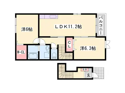 リヴァ―サイドレジデンスA(2LDK/2階)の間取り写真