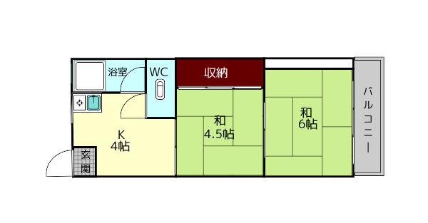 一分マンション(2DK/3階)の間取り写真