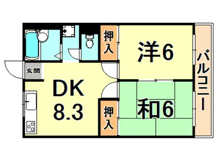 市隆ハイツ塚口(2DK/5階)の間取り写真