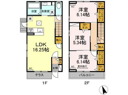 名鉄豊田線 三好ケ丘駅 徒歩26分 2階建 築2年(3LDK/2階)の間取り写真