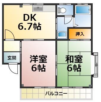 ハイツ桜雅C棟(2DK/2階)の間取り写真