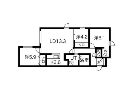 SENNA本通19南MS B棟 10/1入居(3LDK/1階)の間取り写真