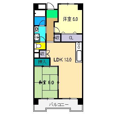 塩田町マンション(2LDK/2階)の間取り写真