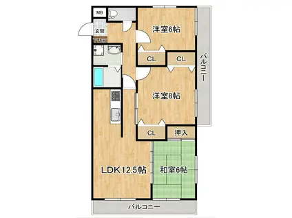 アヴァンス八幡(3LDK/3階)の間取り写真