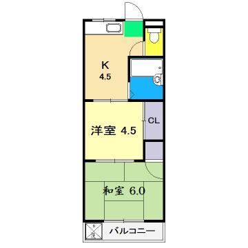 コーポフジ(2DK/4階)の間取り写真