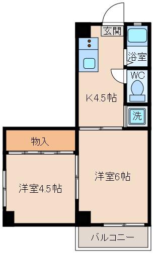 ミリオンハイツ(2DK/4階)の間取り写真