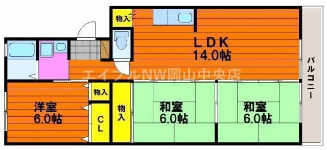 サバーヴ西坂(3LDK/2階)の間取り写真