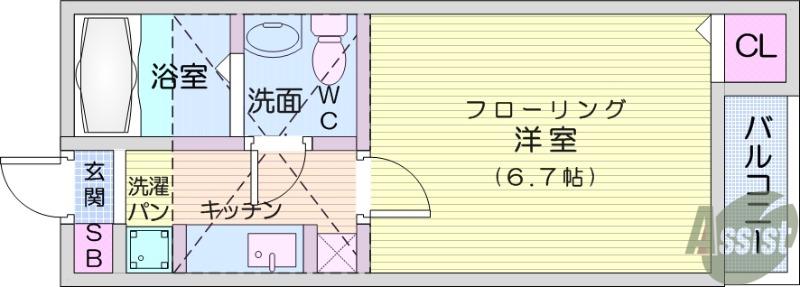 STAGE中田Ⅰ(1K/1階)の間取り写真