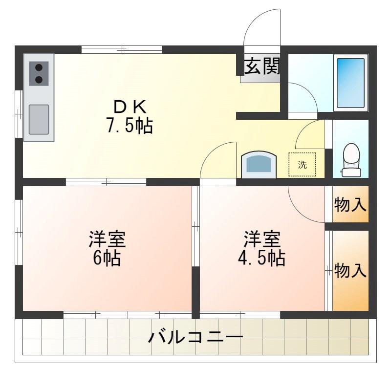 コーラルプリンセス1(2DK/2階)の間取り写真