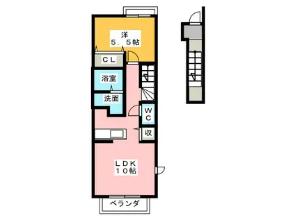 カーサダンディライオンB棟(1LDK/2階)の間取り写真