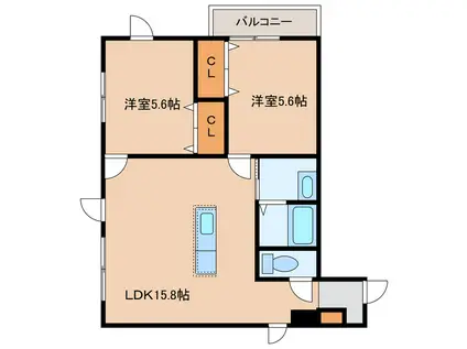 YUNO CROSS PLACEユーノクロスプレイス(2LDK/2階)の間取り写真