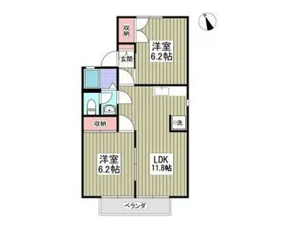 セジュール滝の原 B棟(2LDK/2階)の間取り写真