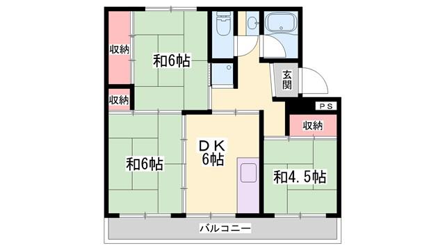 ビレッジハウス志染(2LDK/3階)の間取り写真