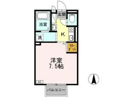 ウエストパレス B棟(ワンルーム/2階)の間取り写真