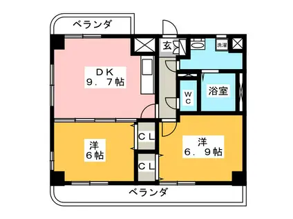 エミュールアサイ(2DK/3階)の間取り写真