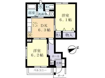 レティシアつくばB(2DK/1階)の間取り写真