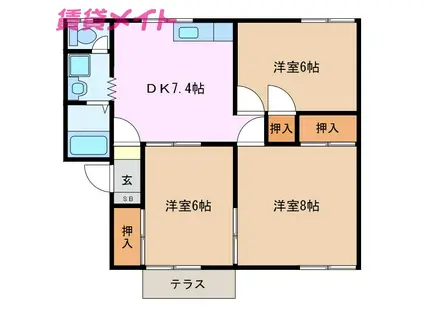 パストラル B棟(3DK/1階)の間取り写真