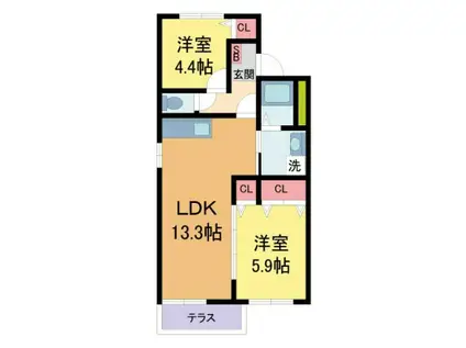 ジーハイム(2LDK/2階)の間取り写真