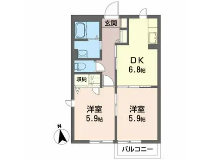 モントレー若宮A(2DK/1階)の間取り写真