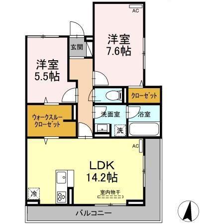 DーRESIDENCE西町(2LDK/2階)の間取り写真