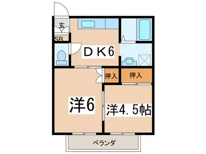 ハイツポエム(2DK/1階)の間取り写真