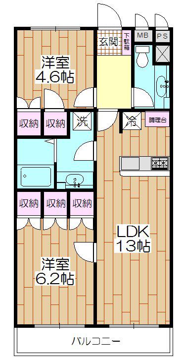 メイソンリー梅島(2LDK/2階)の間取り写真