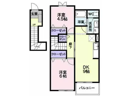 ア・スプリングB(2DK/2階)の間取り写真