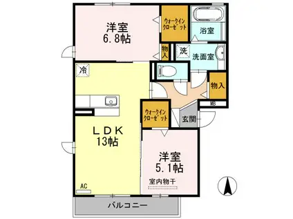 リアンA(2LDK/3階)の間取り写真