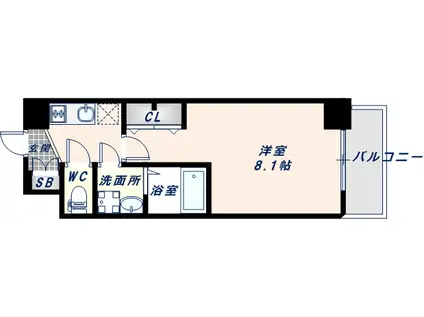 アドバンス大阪フェリシア(1K/2階)の間取り写真