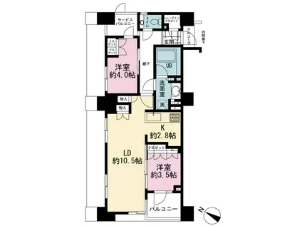 オークプレイス目黒行人坂(2LDK/4階)の間取り写真