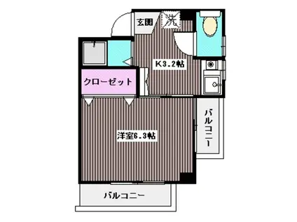 ウィンドワードMA(1K/2階)の間取り写真