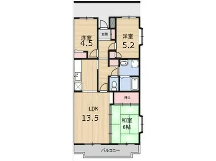 ドミール浜寺(3LDK/1階)の間取り写真