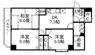 グレースJUN(3DK/5階)の間取り写真
