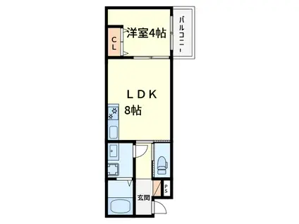 FLORA高槻富田(1LDK/3階)の間取り写真