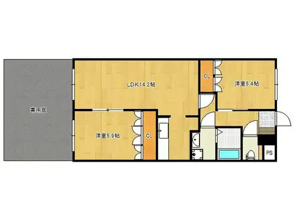 スカイ・ビラ(2LDK/1階)の間取り写真