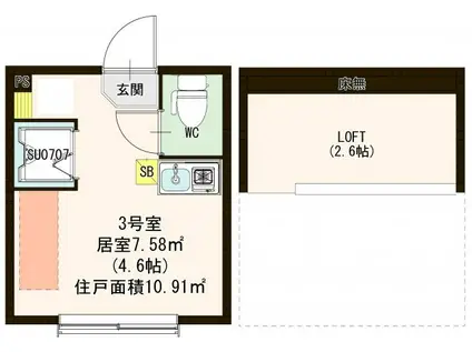 ハーモニーテラス志村坂上(ワンルーム/1階)の間取り写真