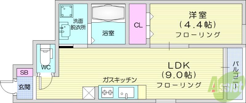 サンテラス郡山(1LDK/1階)の間取り写真