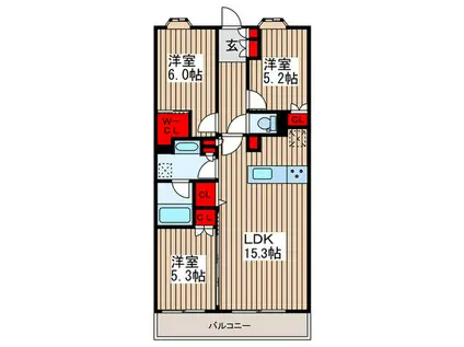 グランカーサ北浦和(3LDK/1階)の間取り写真