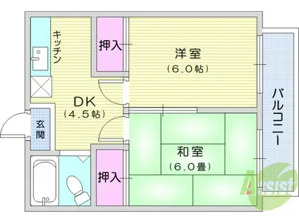 スカイハイツ(2DK/2階)の間取り写真