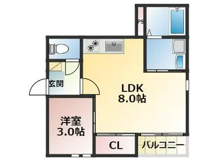 G-SMART黒髪(1LDK/1階)の間取り写真
