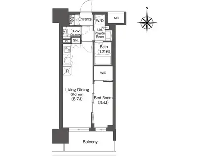 コンフォリア新大阪宮原Q(1K/12階)の間取り写真