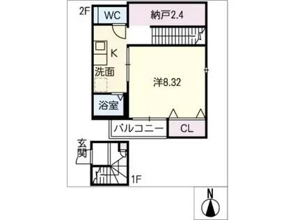 サングレイス(1SK/2階)の間取り写真