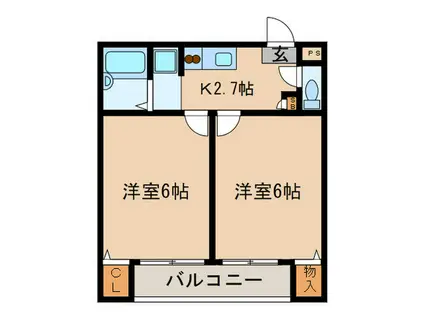 マーベラス鳥飼(2K/1階)の間取り写真